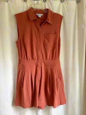Athleta Rust-Orange Sleeveless Collared Romper Dress